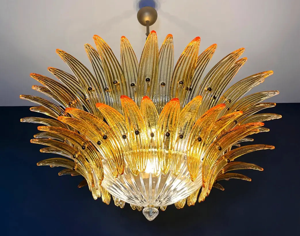 Mid-Century Murano Chandelier | Punto di Luce |  82 Yellow Palmette Glass