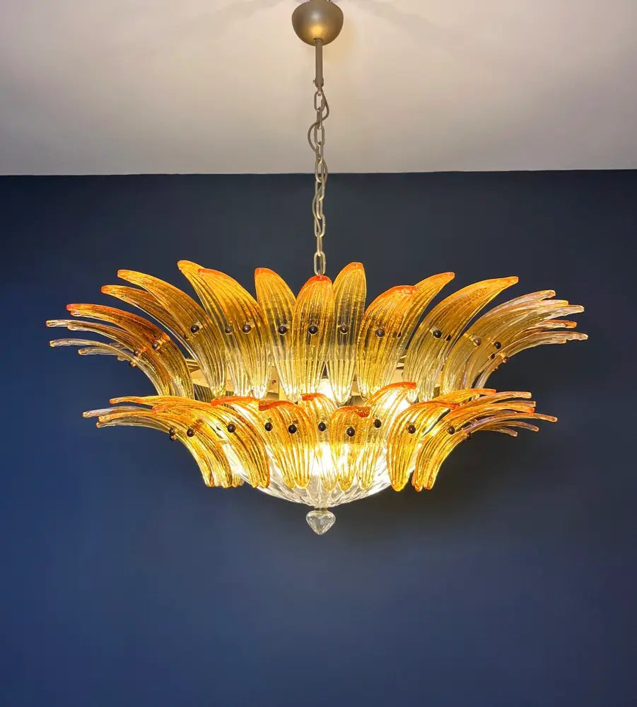 Mid-Century Murano Chandelier | Punto di Luce |  82 Yellow Palmette Glass