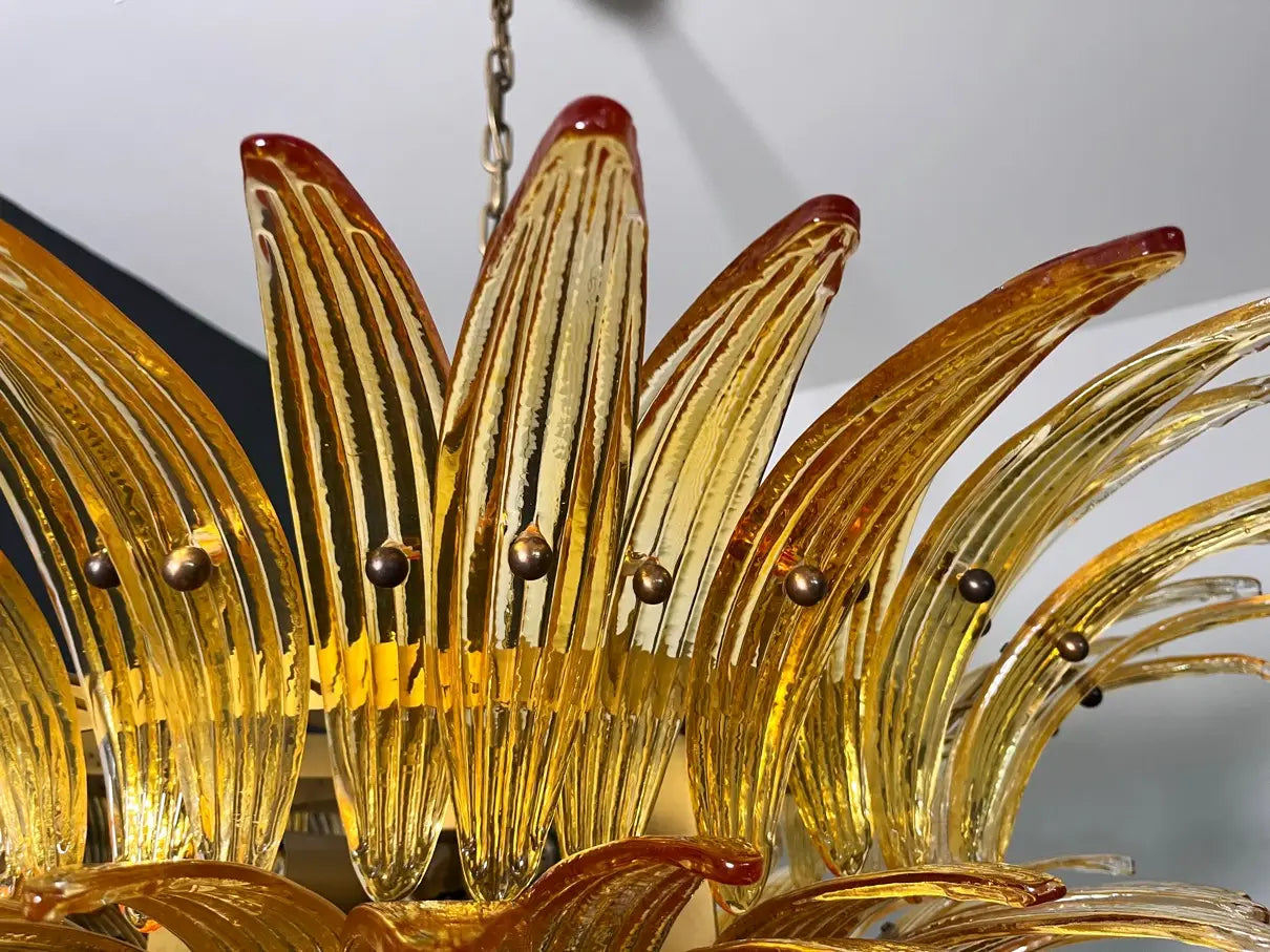 Mid-Century Murano Chandelier | Punto di Luce |  82 Yellow Palmette Glass