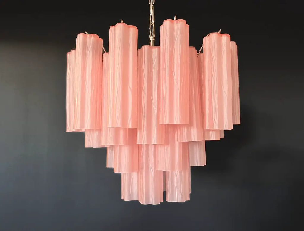 Mid-Century Murano Chandelier | Punto di Luce |  36 Pink Matte Glass Tubes