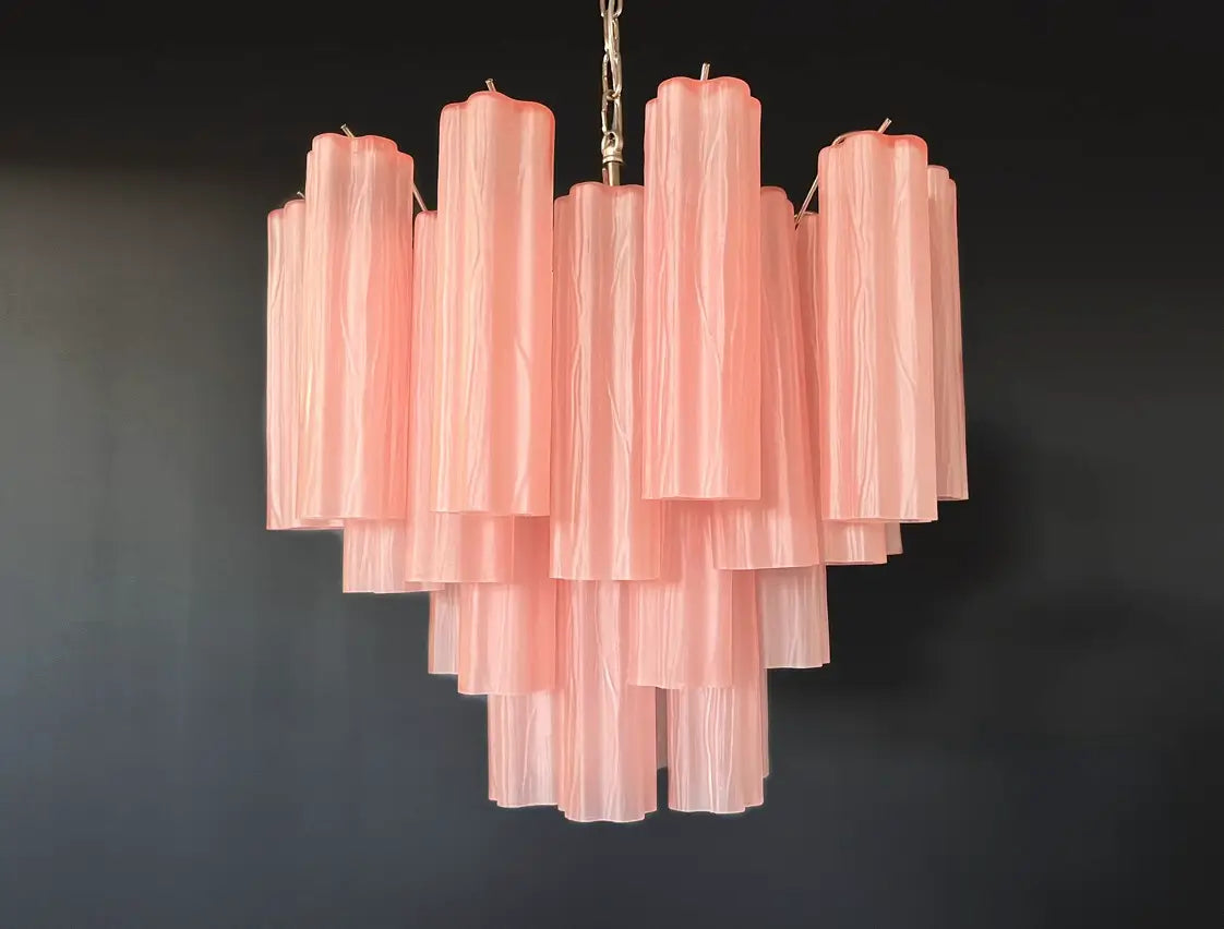 Mid-Century Murano Chandelier | Punto di Luce |  36 Pink Matte Glass Tubes