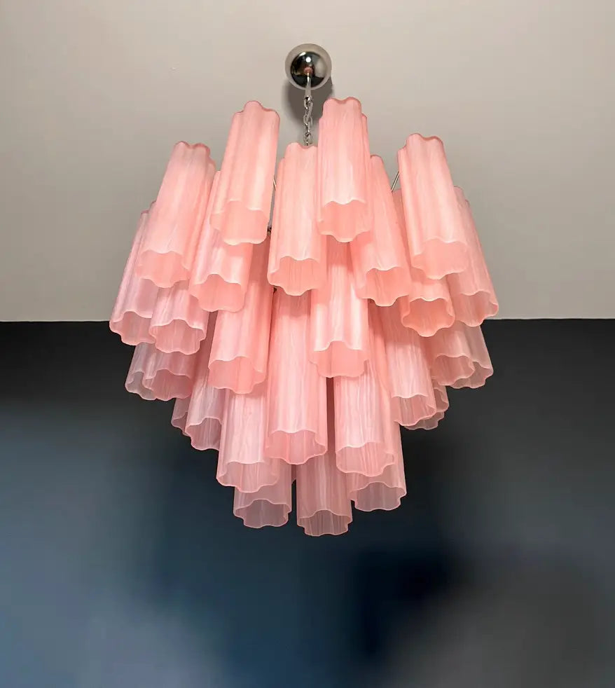 Mid-Century Murano Chandelier | Punto di Luce |  36 Pink Matte Glass Tubes