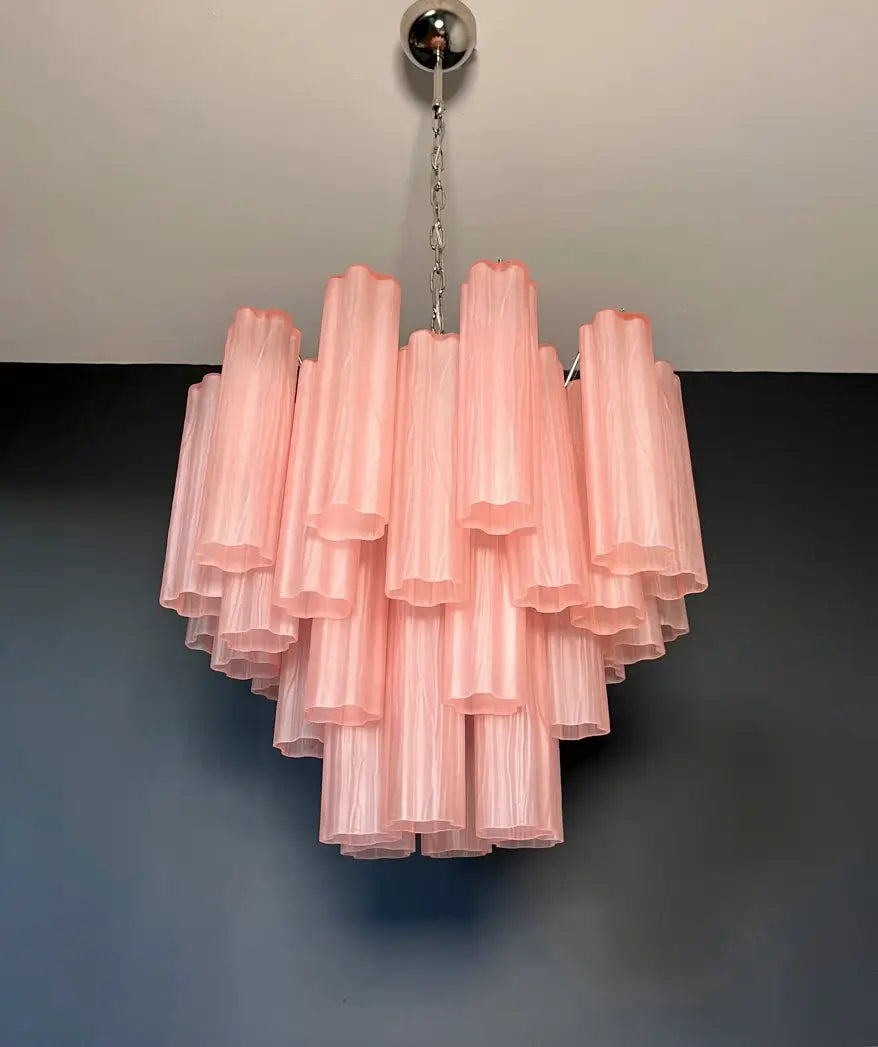 Mid-Century Murano Chandelier | Punto di Luce |  36 Pink Matte Glass Tubes