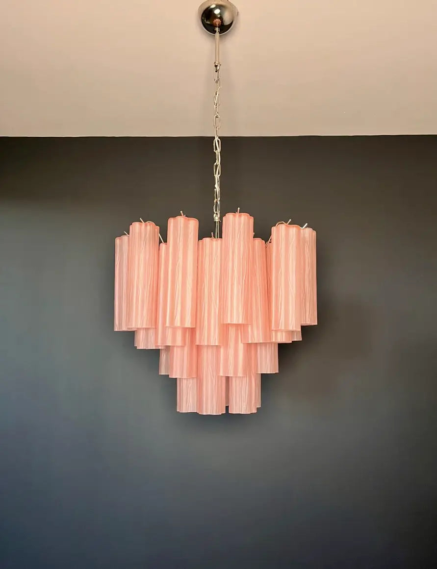 Mid-Century Murano Chandelier | Punto di Luce |  36 Pink Matte Glass Tubes