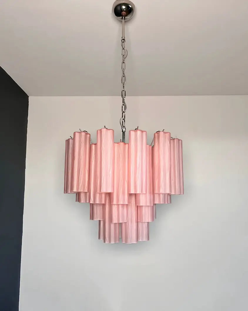 Mid-Century Murano Chandelier | Punto di Luce |  36 Pink Matte Glass Tubes
