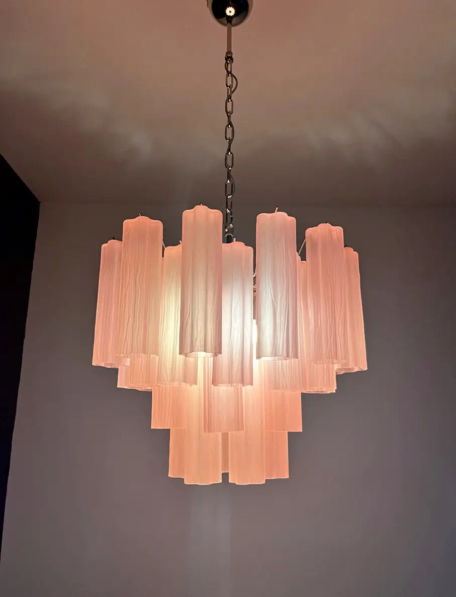 Mid-Century Murano Chandelier | Punto di Luce |  36 Pink Matte Glass Tubes