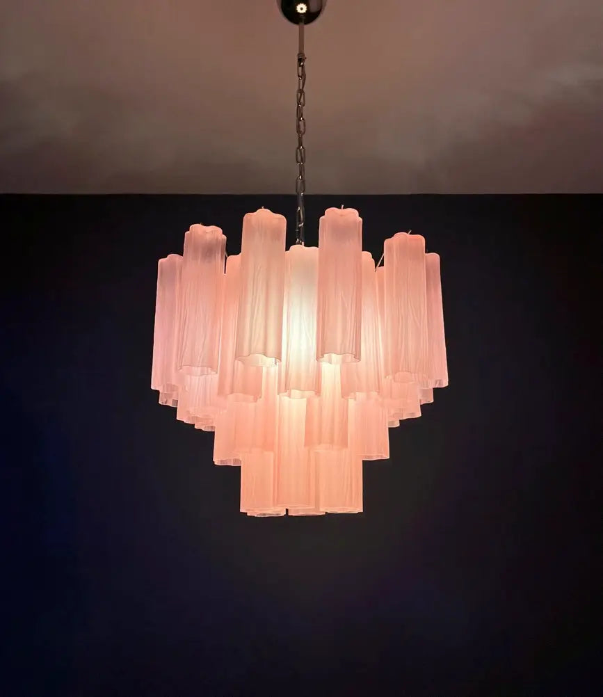 Mid-Century Murano Chandelier | Punto di Luce |  36 Pink Matte Glass Tubes