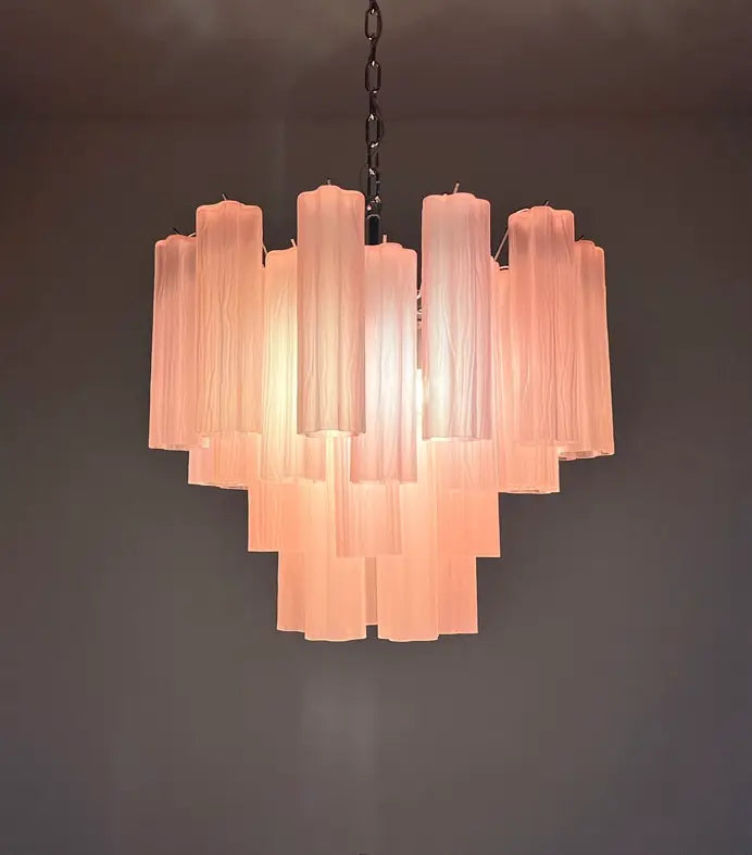 Mid-Century Murano Chandelier | Punto di Luce |  36 Pink Matte Glass Tubes
