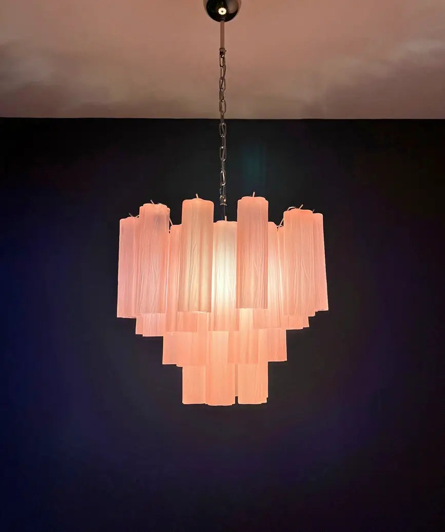 Mid-Century Murano Chandelier | Punto di Luce |  36 Pink Matte Glass Tubes