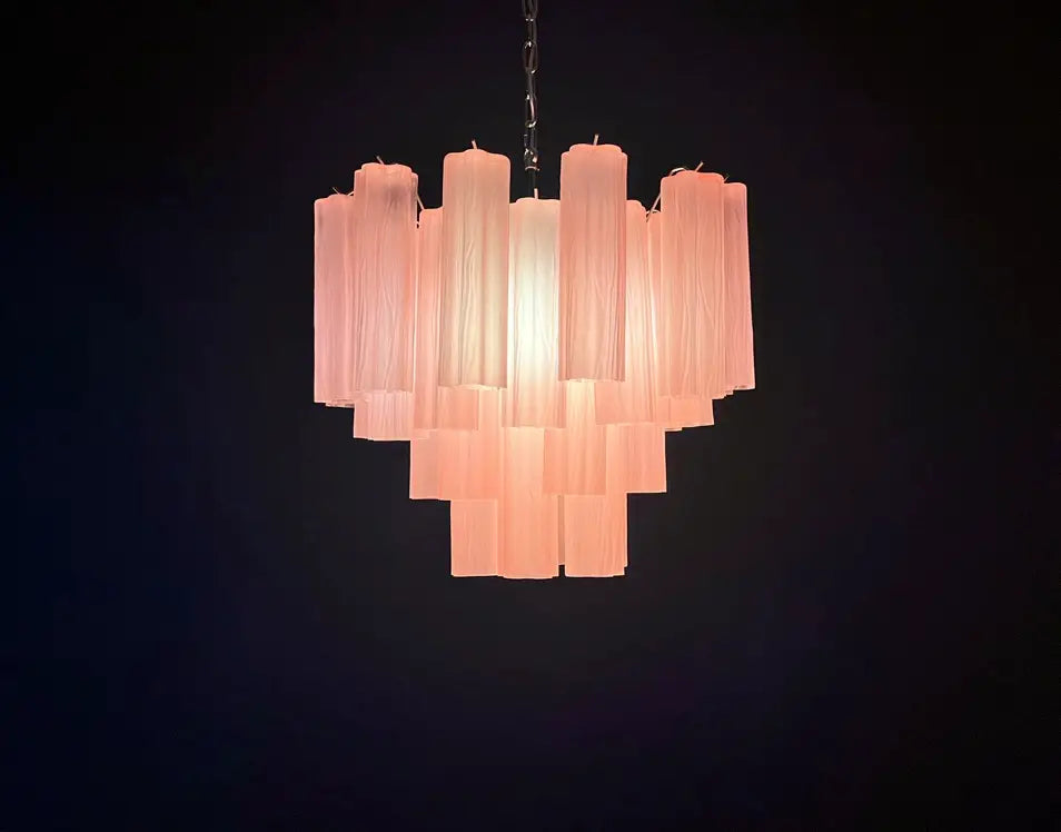 Mid-Century Murano Chandelier | Punto di Luce |  36 Pink Matte Glass Tubes