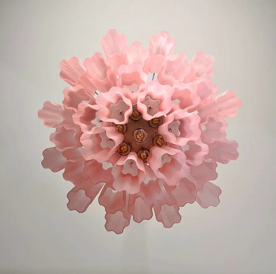 Mid-Century Murano Chandelier | Punto di Luce |  36 Pink Matte Glass Tubes