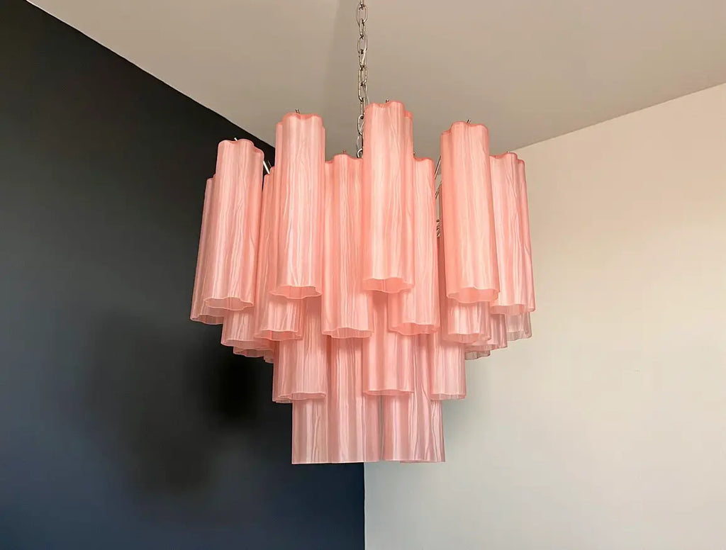 Mid-Century Murano Chandelier | Punto di Luce |  36 Pink Matte Glass Tubes