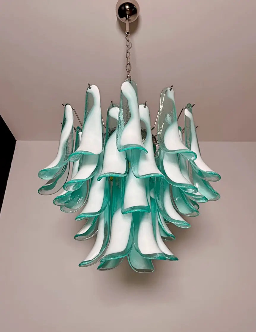 Mid-Century Murano Chandelier | Punto di Luce |  36 Turquoise Petal Glass