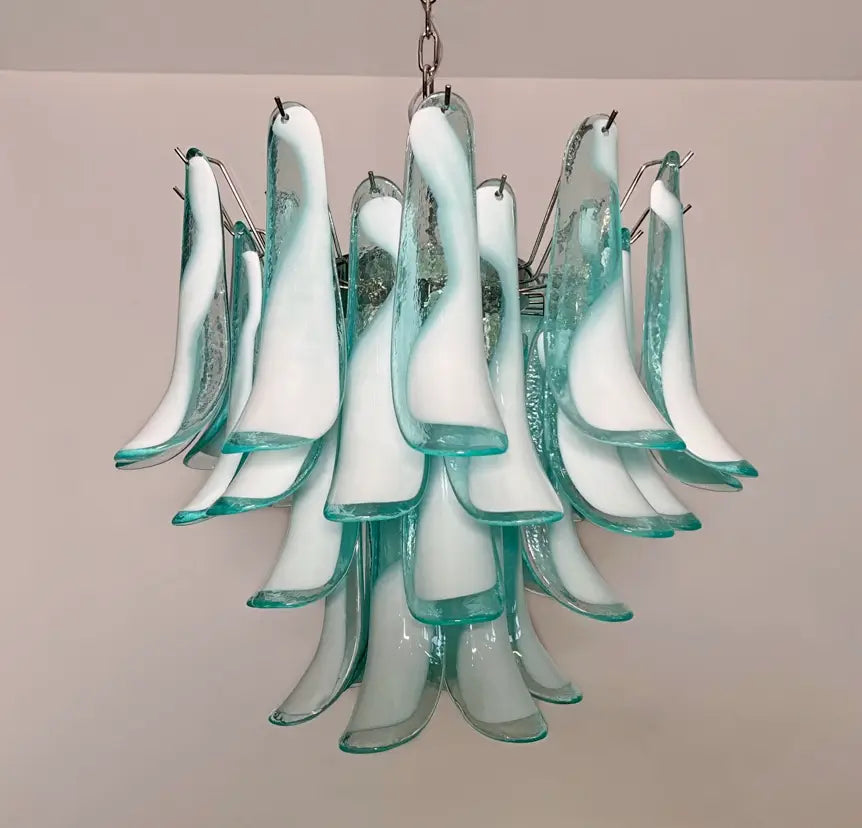 Mid-Century Murano Chandelier | Punto di Luce |  36 Turquoise Petal Glass