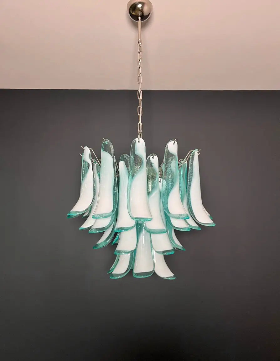 Mid-Century Murano Chandelier | Punto di Luce |  36 Turquoise Petal Glass