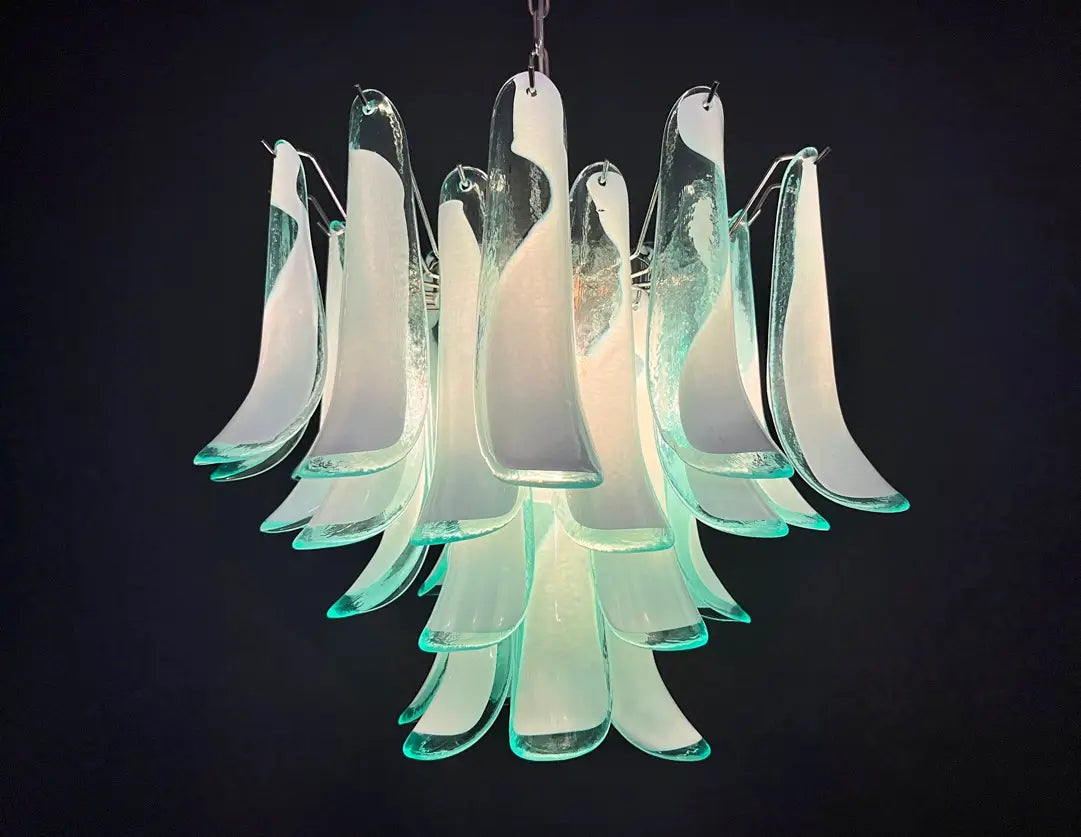 Mid-Century Murano Chandelier | Punto di Luce |  36 Turquoise Petal Glass