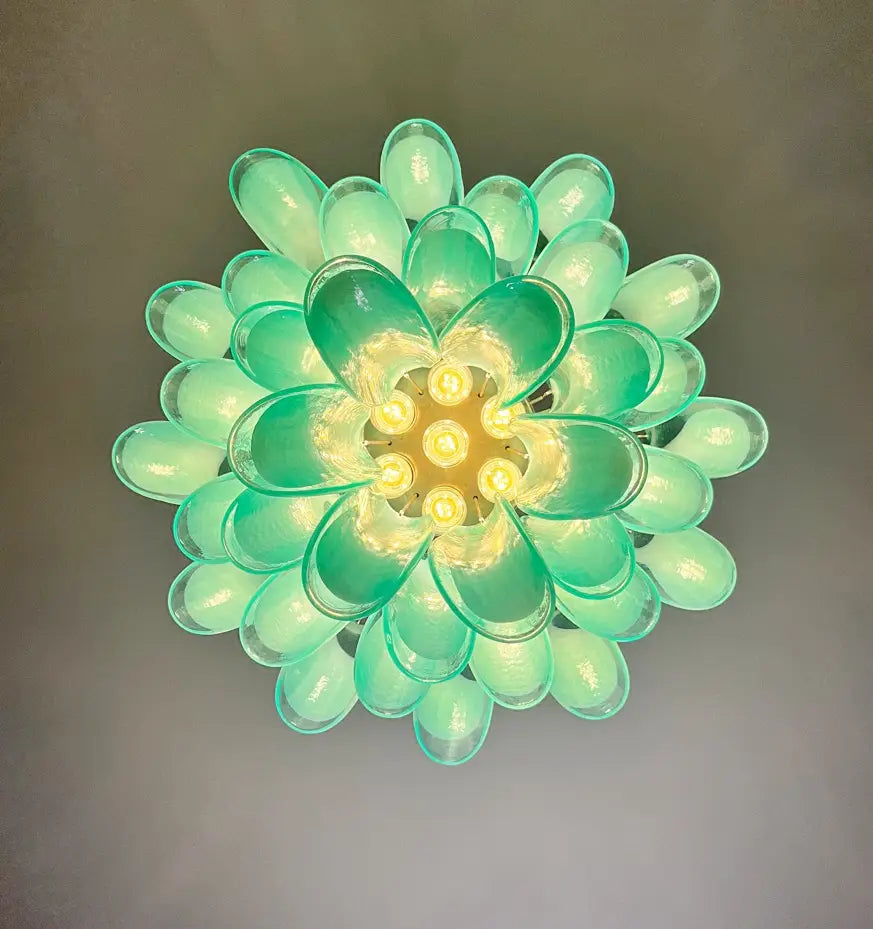 Mid-Century Murano Chandelier | Punto di Luce |  36 Turquoise Petal Glass