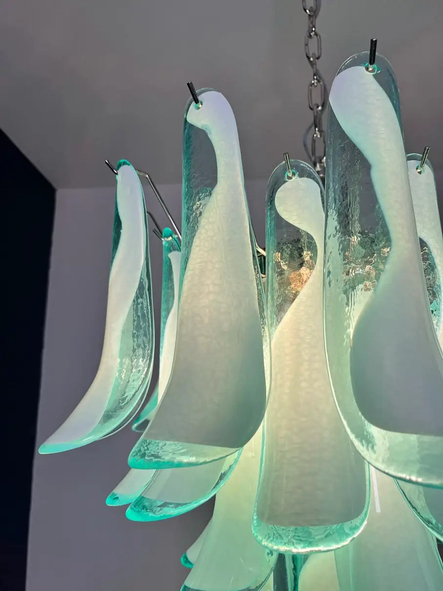 Mid-Century Murano Chandelier | Punto di Luce |  36 Turquoise Petal Glass