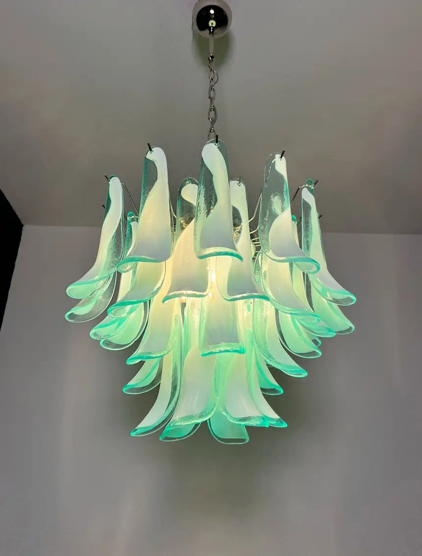 Mid-Century Murano Chandelier | Punto di Luce |  36 Turquoise Petal Glass
