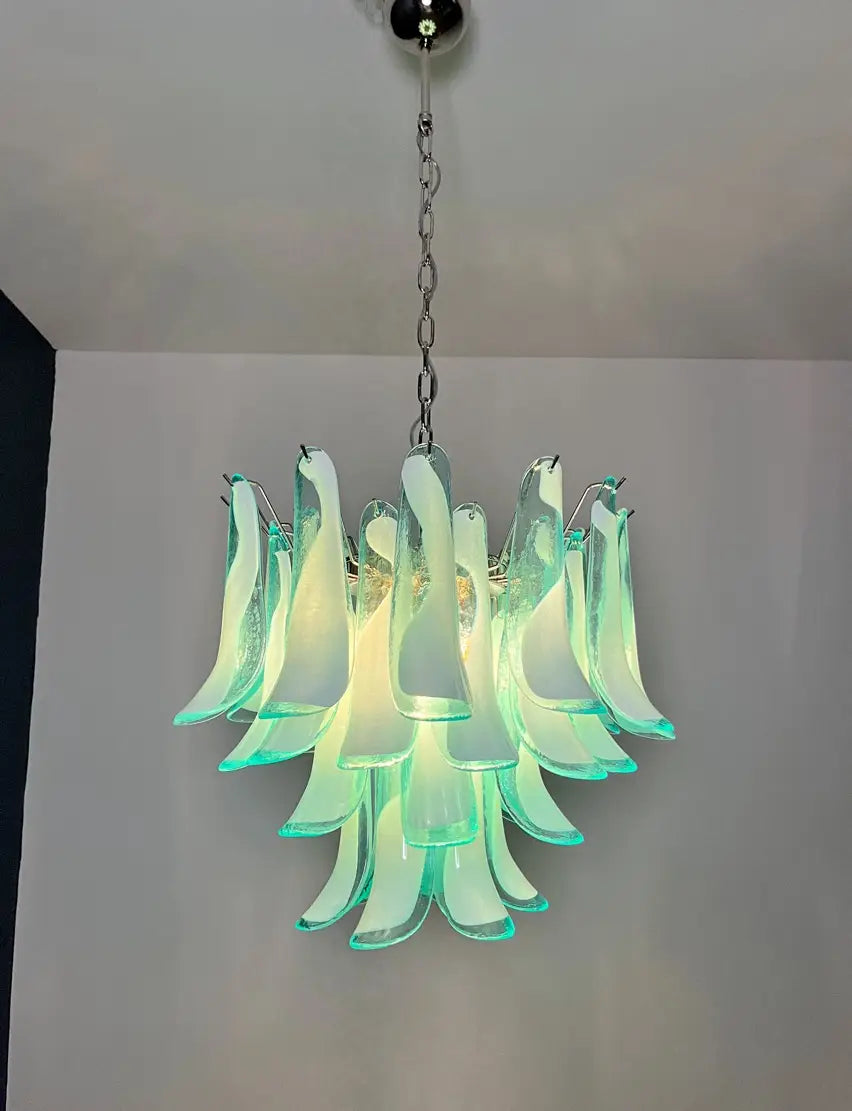 Mid-Century Murano Chandelier | Punto di Luce |  36 Turquoise Petal Glass