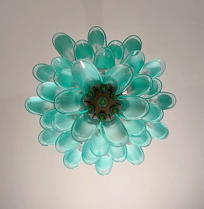 Mid-Century Murano Chandelier | Punto di Luce |  36 Turquoise Petal Glass