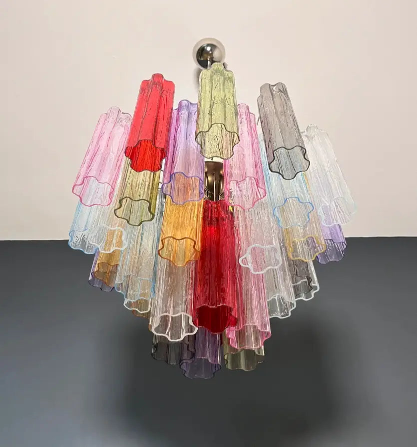 Mid-Century Murano Chandelier | Punto di Luce |  36 Multicolored Tube Glass
