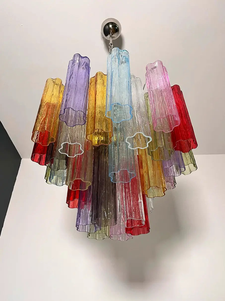 Mid-Century Murano Chandelier | Punto di Luce |  36 Multicolored Tube Glass
