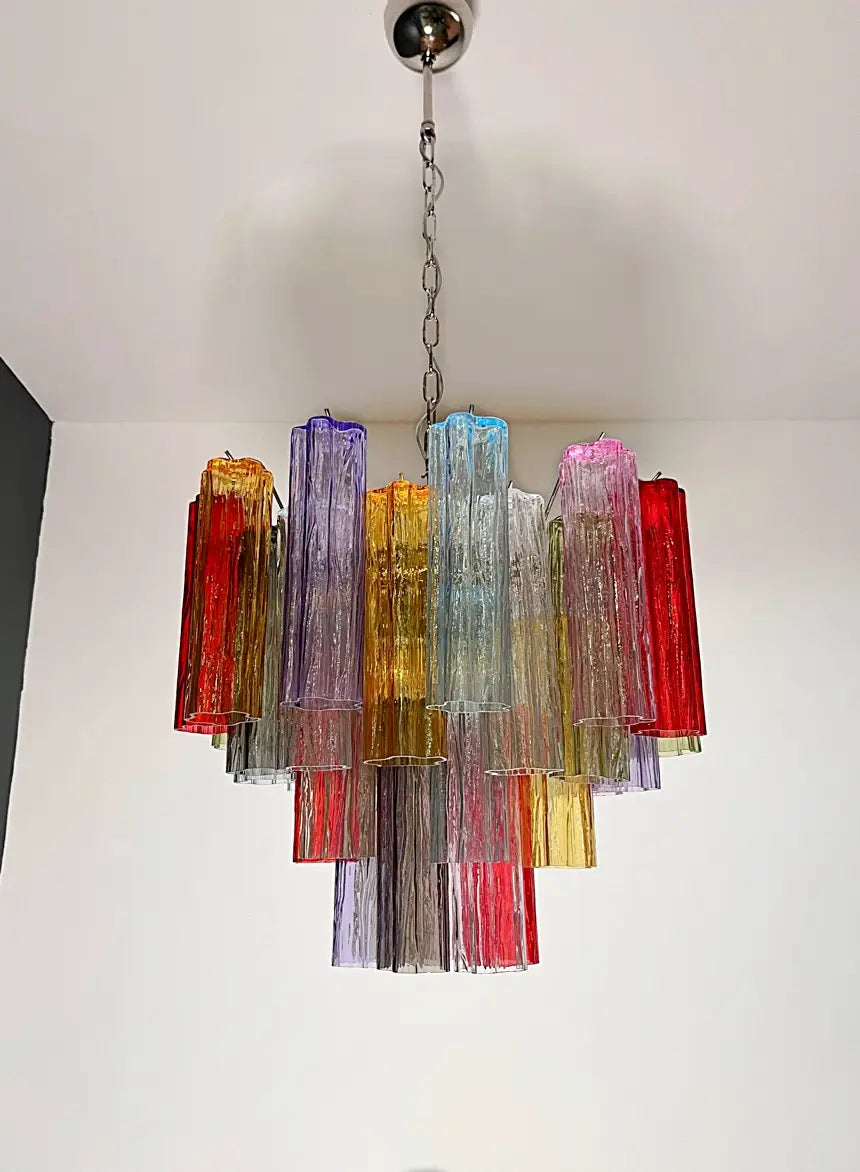 Mid-Century Murano Chandelier | Punto di Luce |  36 Multicolored Tube Glass