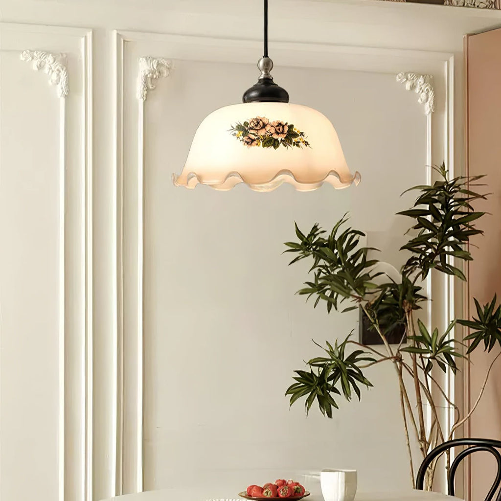 Lampă suspendată din sticlă cu model floral