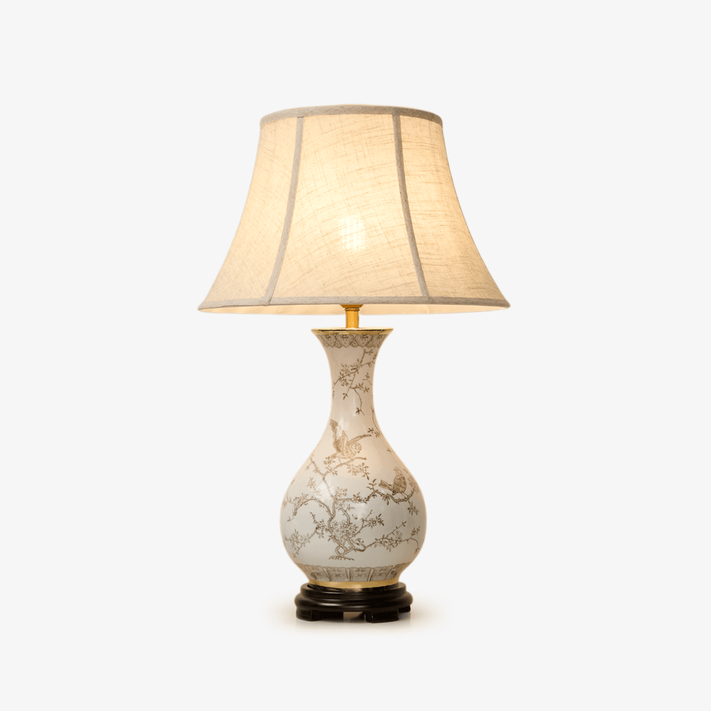 Lampă de masă ceramică cu flori și păsări