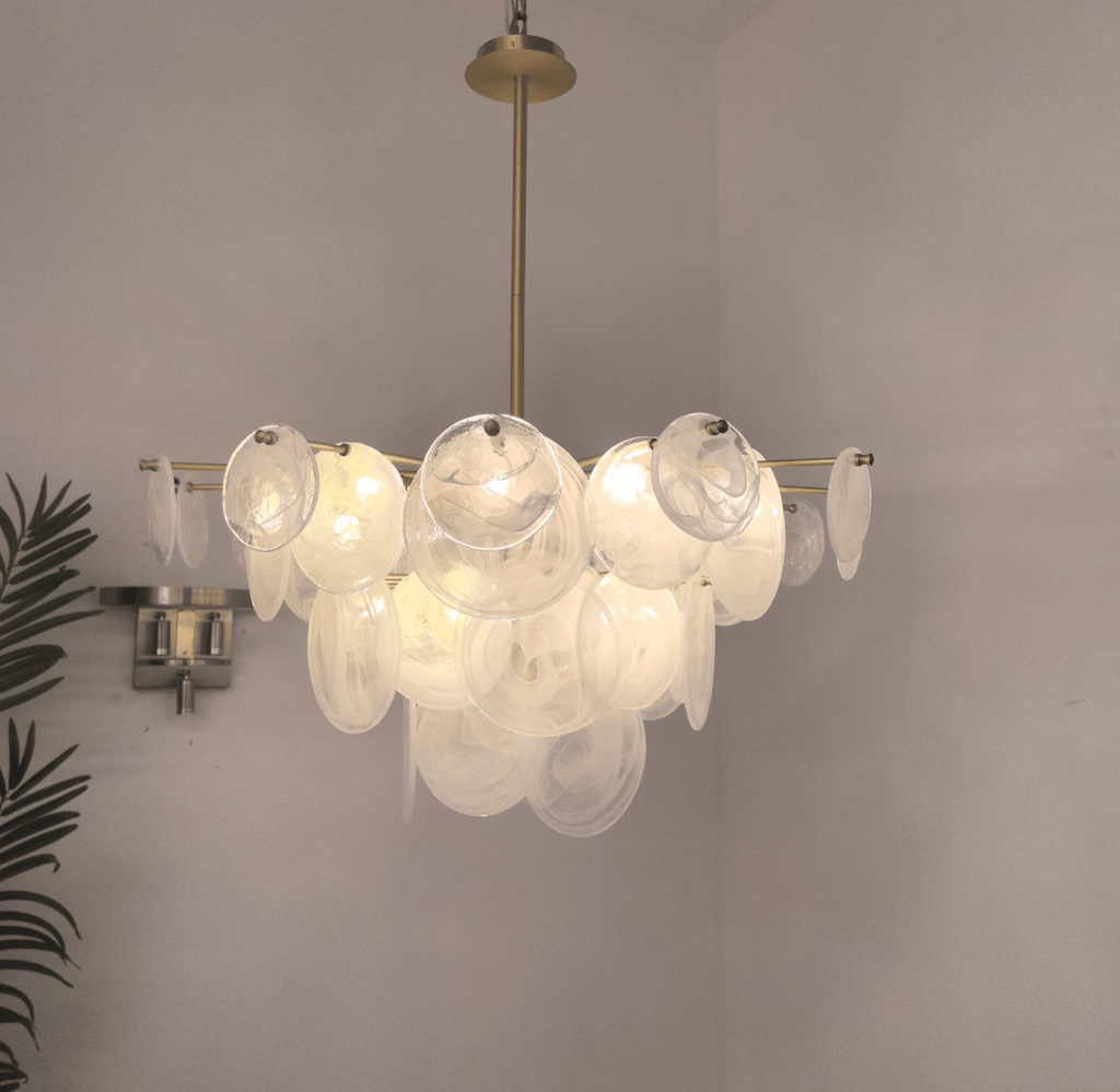 Brass Discs Cascading Chandelier