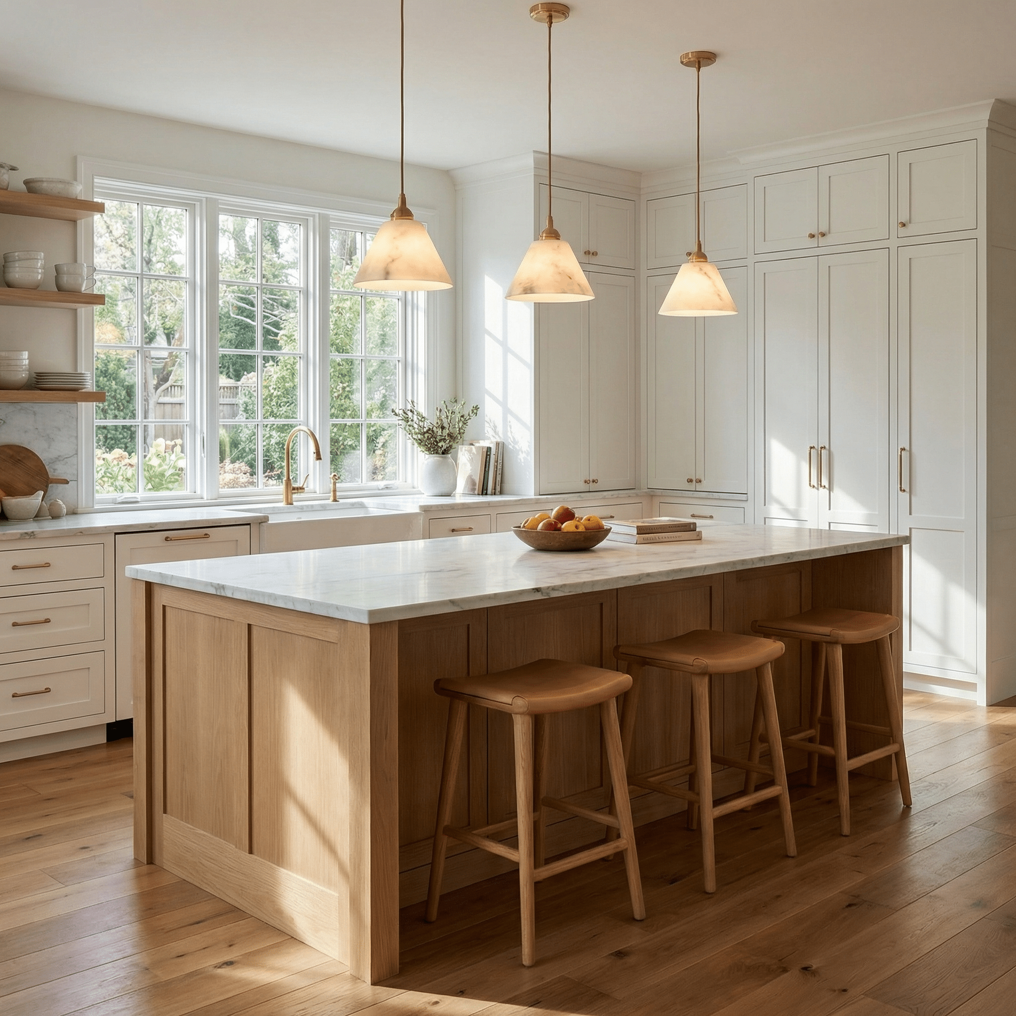 Conical Alabaster Brass Pendant Lamp