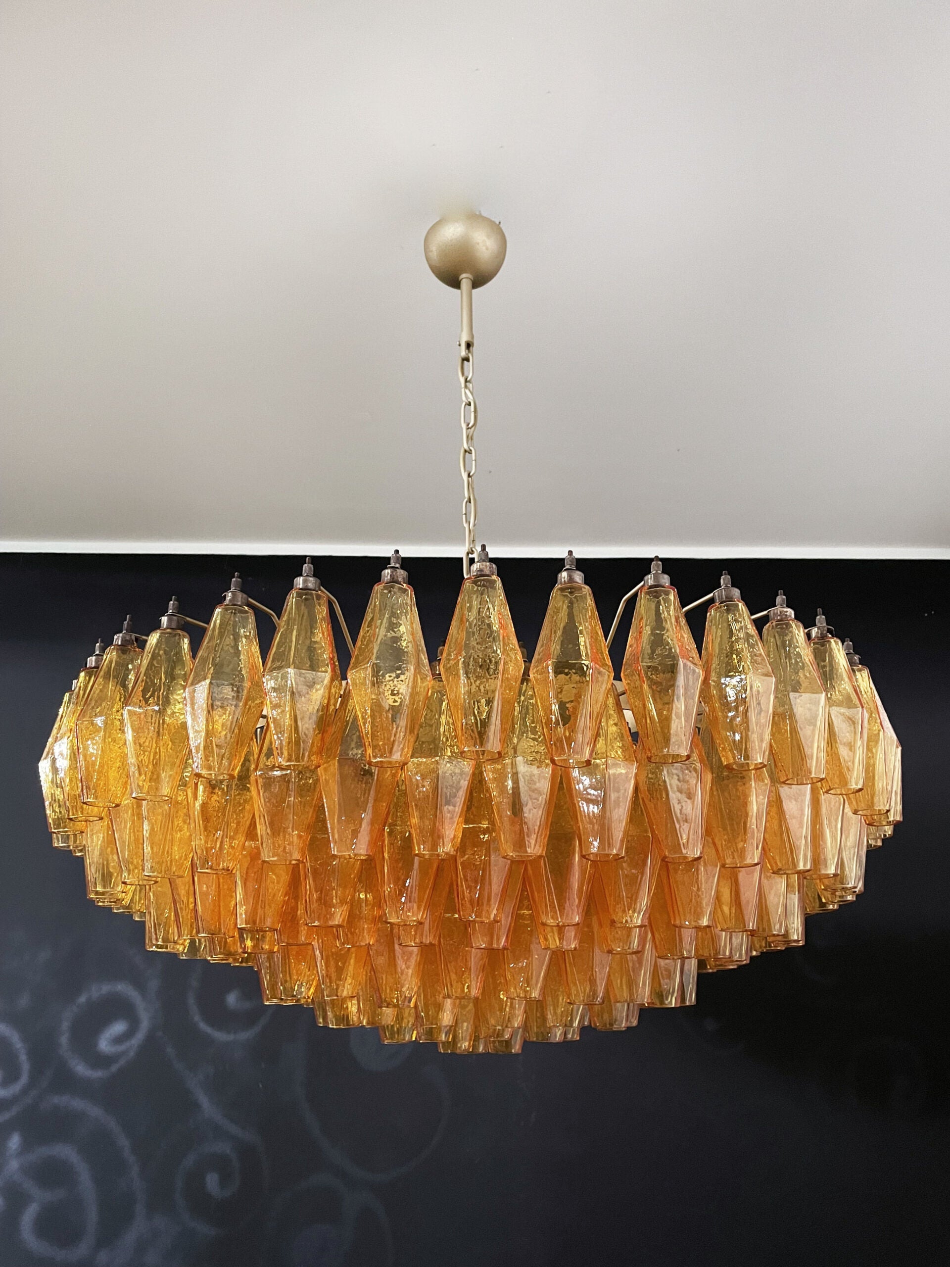 Mid-Century Murano Chandelier | Punto di Luce |  185 Yellow Poliedri Glass