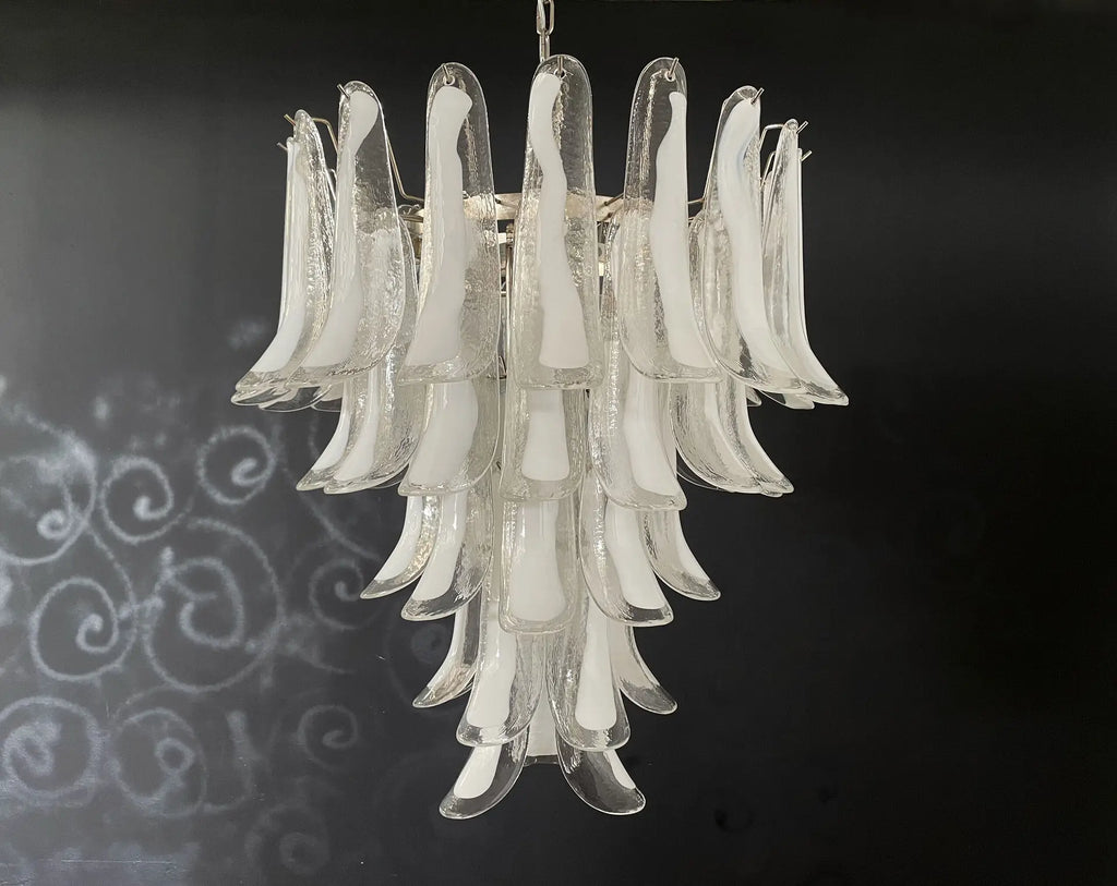 Mid-Century Murano Chandelier | Punto di Luce |  52 White Petal Glass