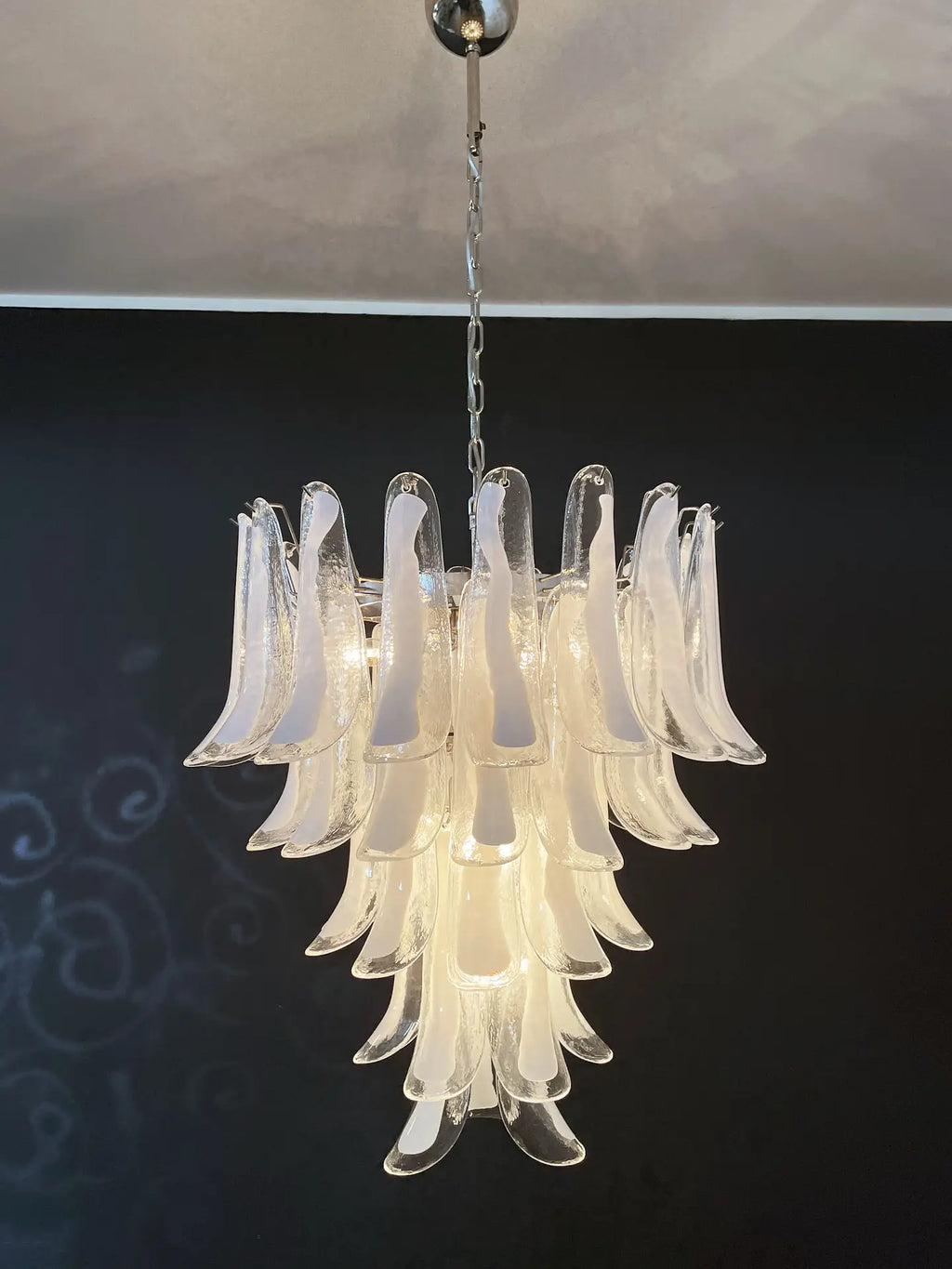 Mid-Century Murano Chandelier | Punto di Luce |  52 White Petal Glass