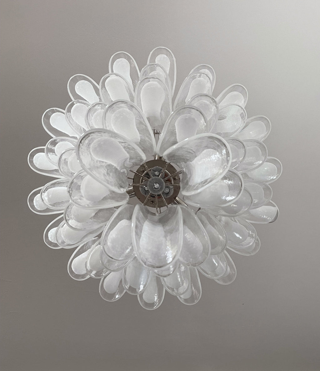 Mid-Century Murano Chandelier | Punto di Luce |  52 White Petal Glass
