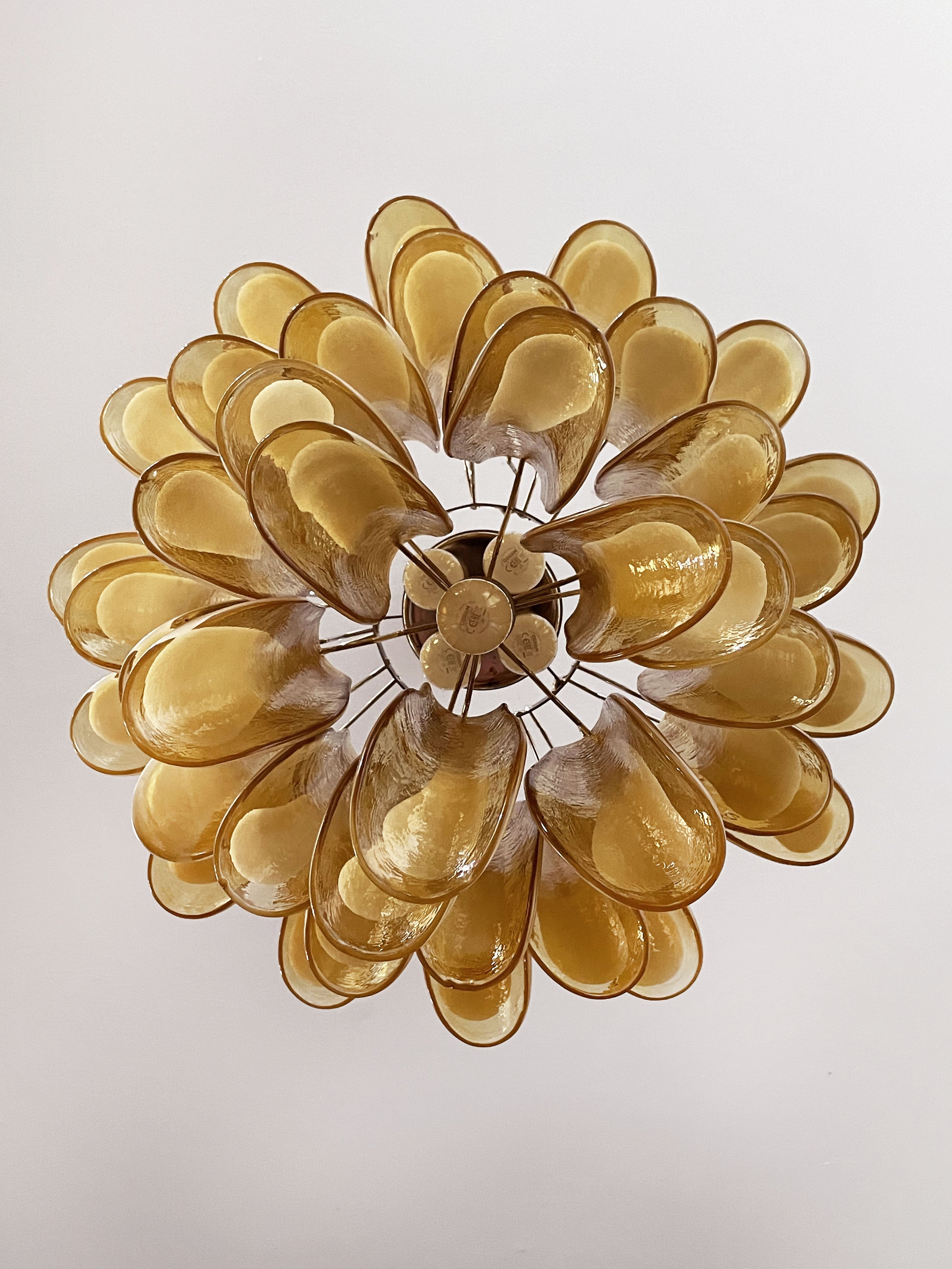 Mid-Century Murano Chandelier | Punto di Luce |  41 Caramel-Colored Petal Glass