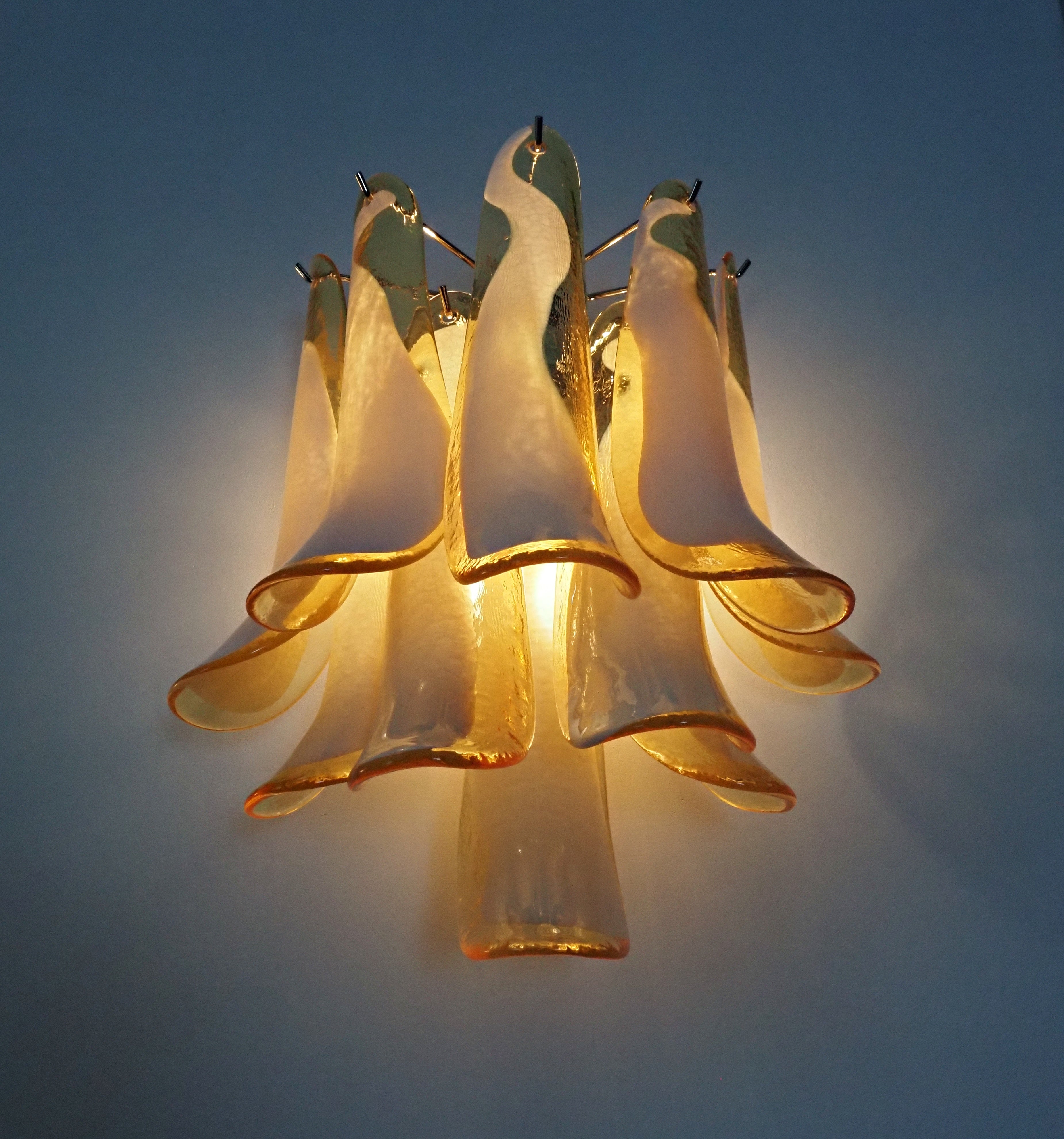 Mid-Century Murano Wall Lamp | Punto di Luce |  10 Caramel-Colored Petal-Glass | Punto di Luce |  1 Pair