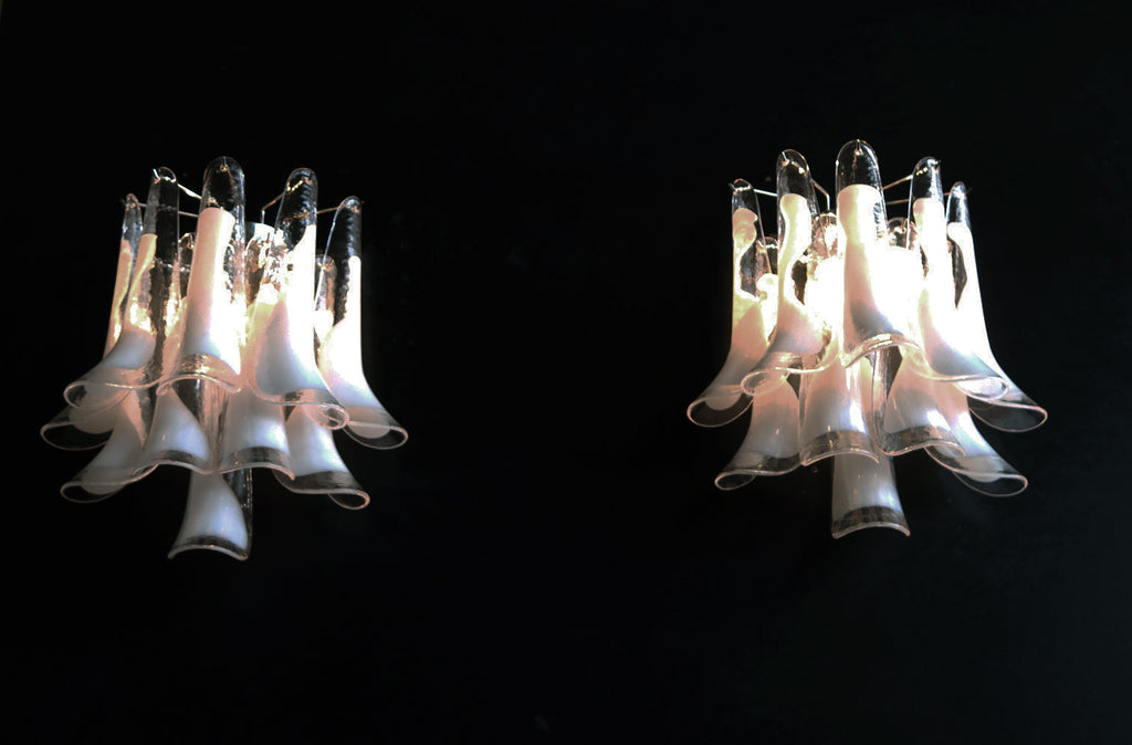 Mid-Century Murano Wall Lamp | Punto di Luce |  10 White Petal Glass | Punto di Luce |  1 Pair