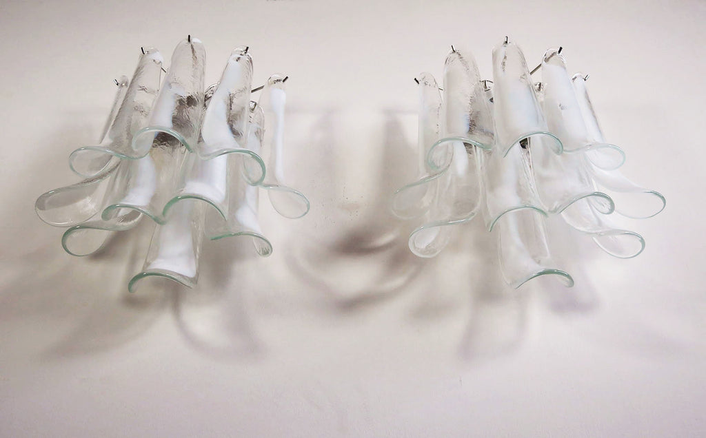 Mid-Century Murano Wall Lamp | Punto di Luce |  10 White Petal Glass | Punto di Luce |  1 Pair