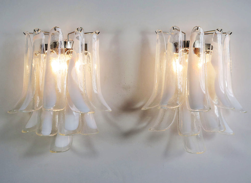 Mid-Century Murano Wall Lamp | Punto di Luce |  10 White Petal Glass | Punto di Luce |  1 Pair