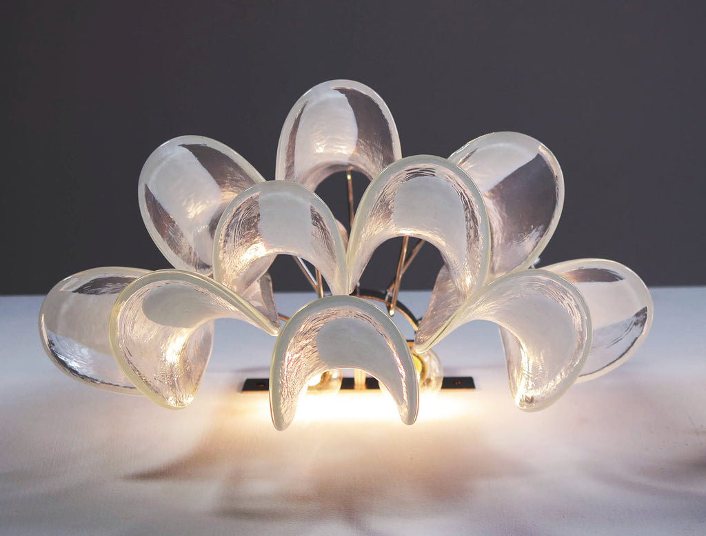 Mid-Century Murano Wall Lamp | Punto di Luce |  10 White Petal Glass | Punto di Luce |  1 Pair