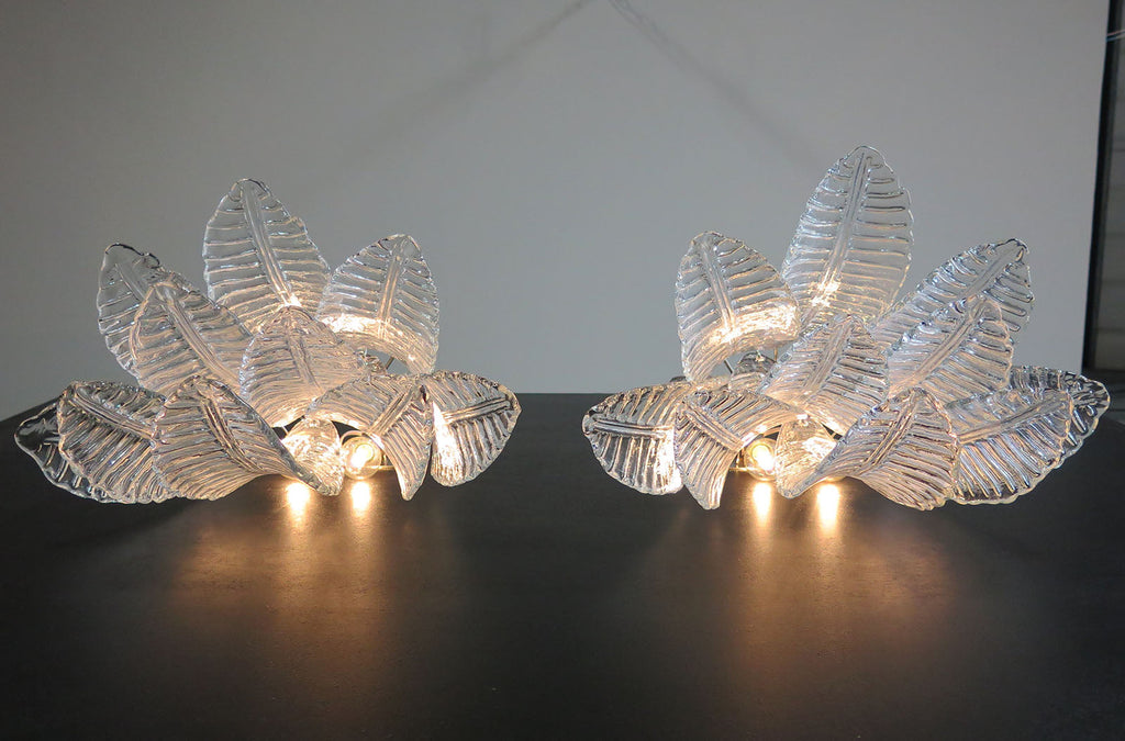 Mid-Century Murano Wall Lamp | Punto di Luce |  10 Clear Felci Glass | Punto di Luce |  1 Pair