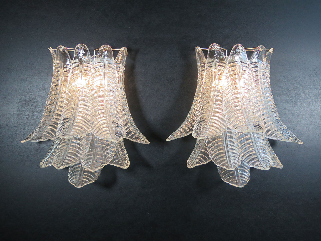 Mid-Century Murano Wall Lamp | Punto di Luce |  10 Clear Felci Glass | Punto di Luce |  1 Pair