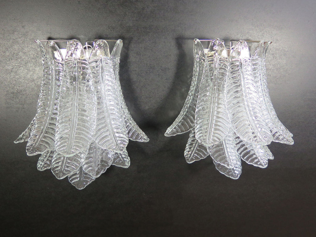 Mid-Century Murano Wall Lamp | Punto di Luce |  10 Clear Felci Glass | Punto di Luce |  1 Pair