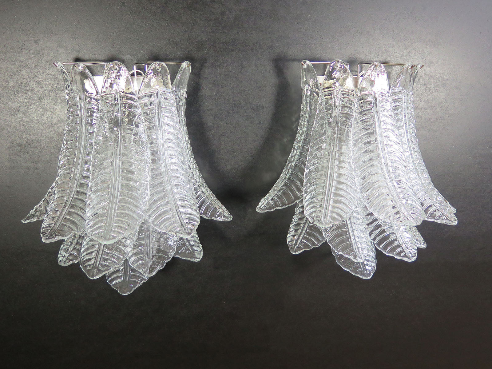 Mid-Century Murano Wall Lamp | Punto di Luce |  10 Clear Felci Glass | Punto di Luce |  1 Pair