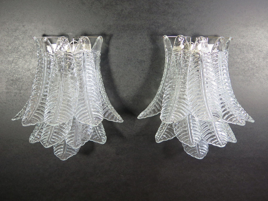 Mid-Century Murano Wall Lamp | Punto di Luce |  10 Clear Felci Glass | Punto di Luce |  1 Pair