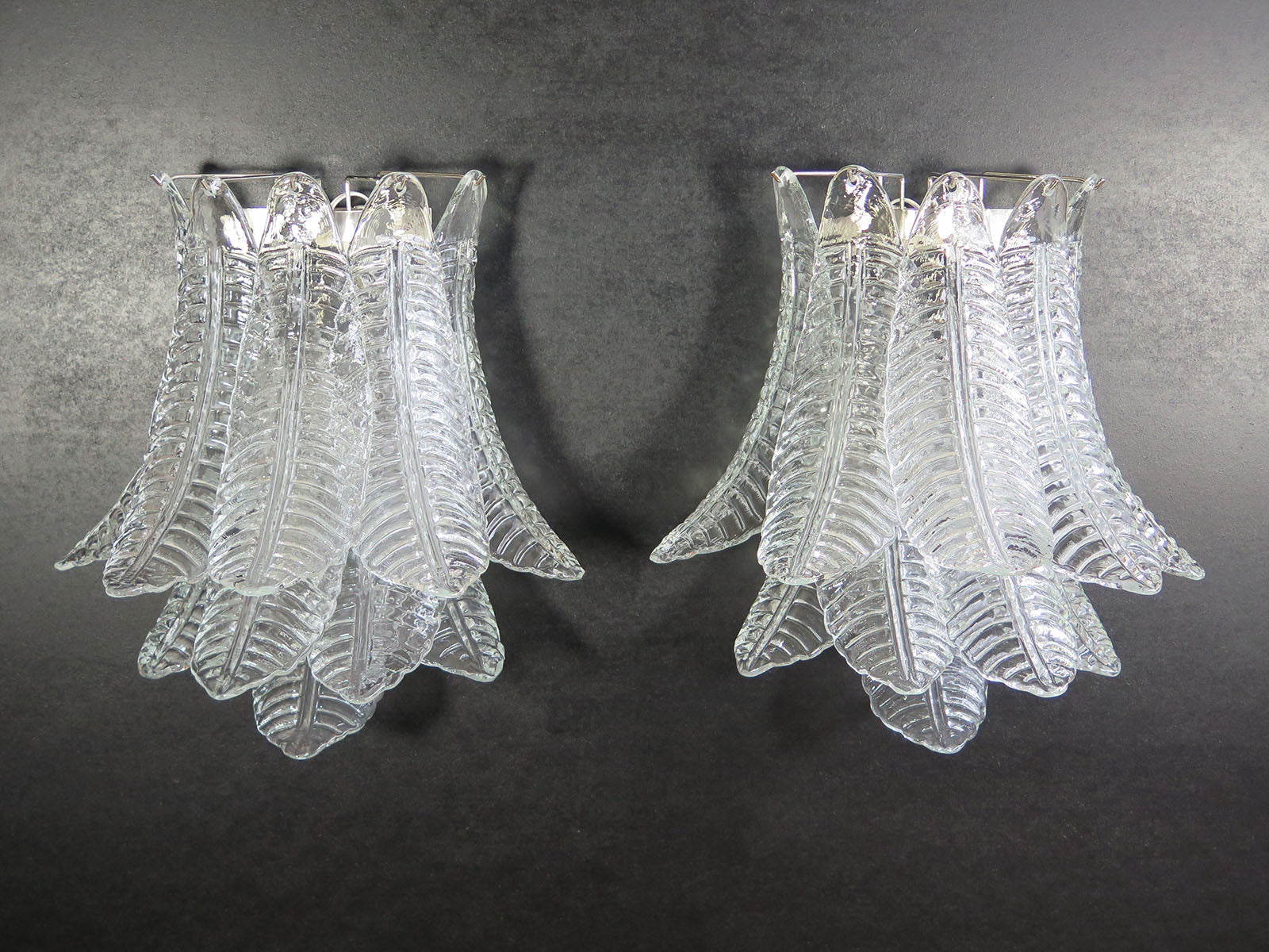 Mid-Century Murano Wall Lamp | Punto di Luce |  10 Clear Felci Glass | Punto di Luce |  1 Pair
