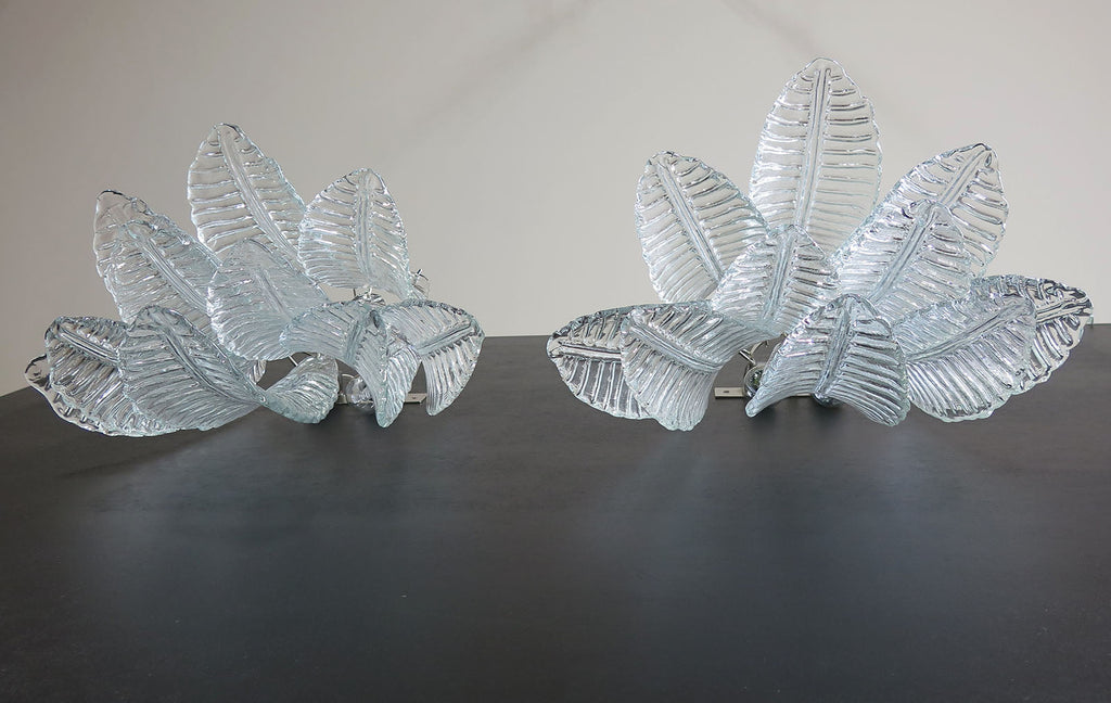 Mid-Century Murano Wall Lamp | Punto di Luce |  10 Clear Felci Glass | Punto di Luce |  1 Pair