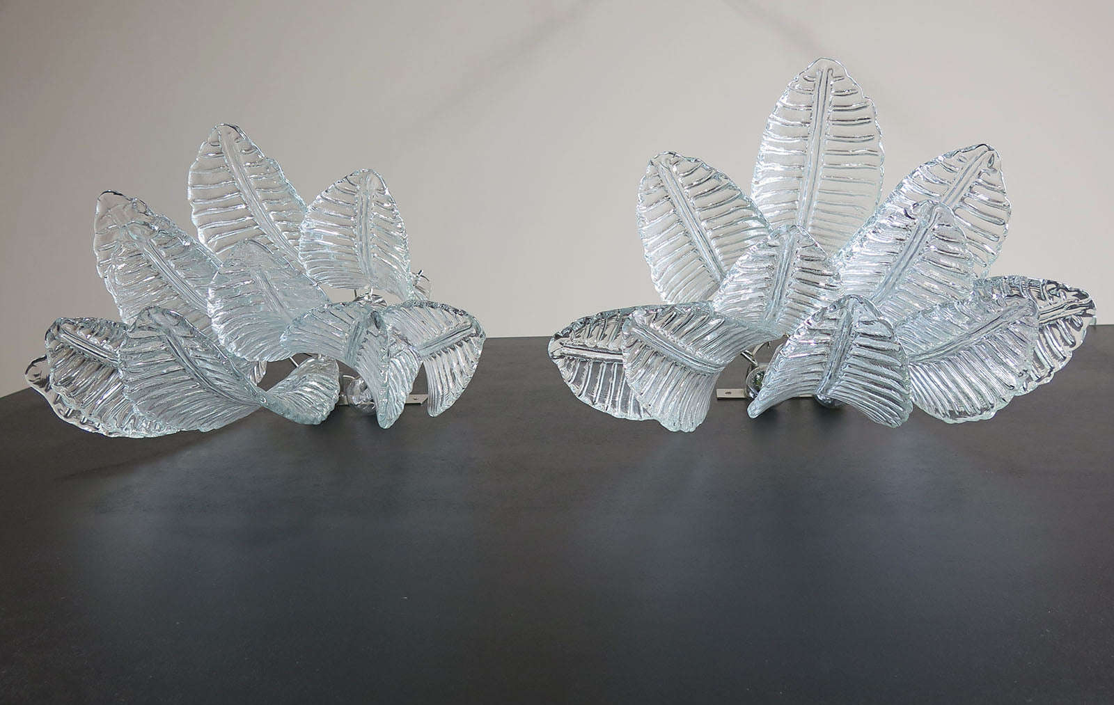 Mid-Century Murano Wall Lamp | Punto di Luce |  10 Clear Felci Glass | Punto di Luce |  1 Pair
